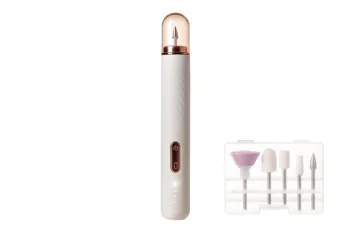 Beautylushh 00025805 akumuliatorinė nagų freza su 6 antgaliais, balta / rožinio aukso