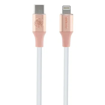 Guess USB-C į Lightning laidas 1.5m Embossed Logo, rožinis