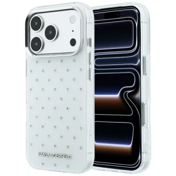 Karl Lagerfeld dėklas iPhone 17 Pro / 18 Pro IML Rhinestones, baltas