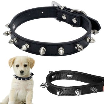 Adjustable Studded Dog Collar, Faux Leather, Size S