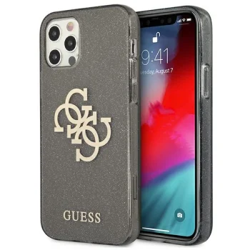 Guess dėklas iPhone 12 Pro Max telefonui Glitter 4G Big Logo, juodas
