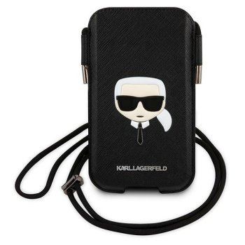 Karl Lagerfeld Ikonik Saffiano Karl's Head telefono rankinė, juoda