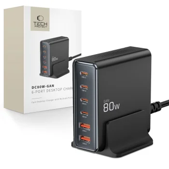Tech-Protect DC80W-GAN 6-Port Charging Station 80W - Black