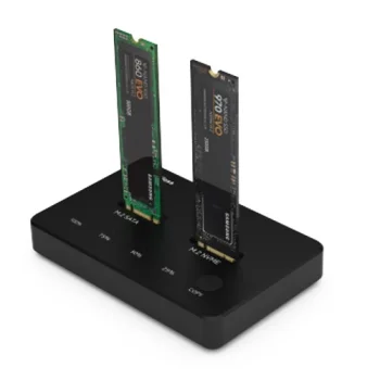 SSD M.2 NVMe ir SATA dviejų diskų dokas su klonavimo funkcija USB-C