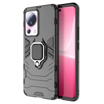 Smūgiams atsparus dėklas Xiaomi 13 Lite Ring Armor su žiedu, juodas