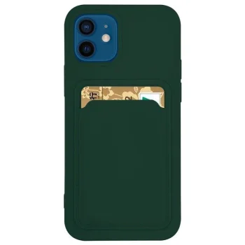 Silikoninis dėklas su kortelių skyreliu Samsung Galaxy A22 4G, tamsiai žalias