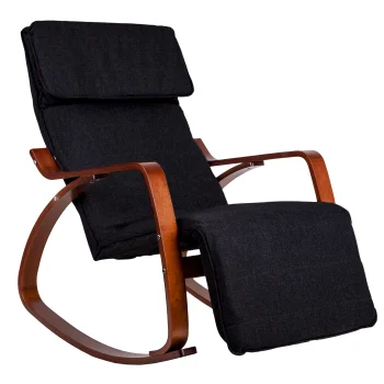 Modernhome Rocking Chair with Adjustable Footrest, Grey/Walnut