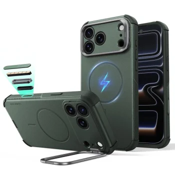 ESR Cyber Tough Kickstand MagSafe dėklas su stovu iPhone 18 Pro Max / 17 Pro Max, žalias