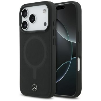 Mercedes dėklas iPhone 17 Pro telefonui Plain Smooth Leather MagSafe, juodas