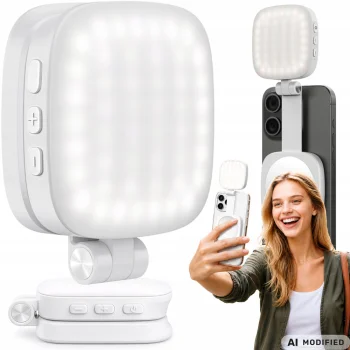 Magnetic LED Phone Light with Mirror, White (MagSafe Compatible)
