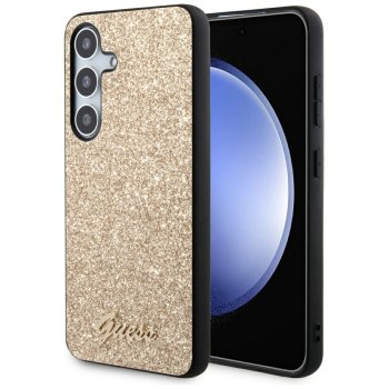 Auksinis dėklas Samsung Galaxy S24 telefonui Guess Glitter Script