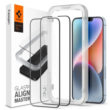 Spigen ALM GLASS FC Screen Protector (2-pack) for iPhone 13/13 Pro/14/16E, Black