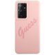 Guess Silicone Vintage Script dėklas, skirtas Samsung Galaxy S21 Ultra, rožinis