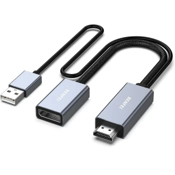 Benfei HDMI į DisplayPort adapteris 4K 60Hz 2K 144Hz 1080P 165Hz, pilkas
