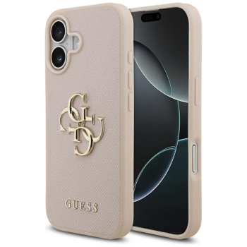 Guess Grained Big 4G & Classic Logo dėklas, skirtas iPhone 17, rožinis