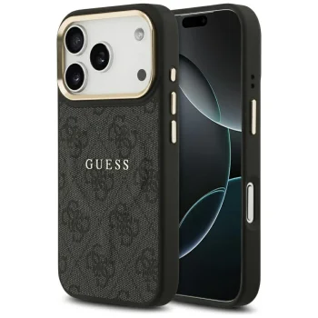 Guess dėklas iPhone 17 Pro telefonui 4G PU Classic Logo MagSafe, juodas