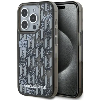 Karl Lagerfeld Liquide Glitter Monogram Gradient dėklas iPhone 15 Pro Max 6.7", juodas