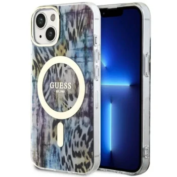 Guess iPhone 14 Case Leopard MagSafe, Blue