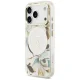 Guess IML Glitter Flowers Triangle MagSafe dėklas iPhone 17 Pro / 18 Pro, baltas