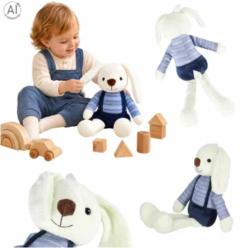 Pliušinis žaislas kiškis su mėlynomis kelnėmis 36 cm