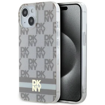 DKNY Case for Apple iPhone 15 Plus 6.7" MagSafe Checkered Stripes, Beige