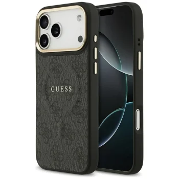 Guess 4G PU Classic Logo MagSafe dėklas iPhone 17 Pro Max, juodas