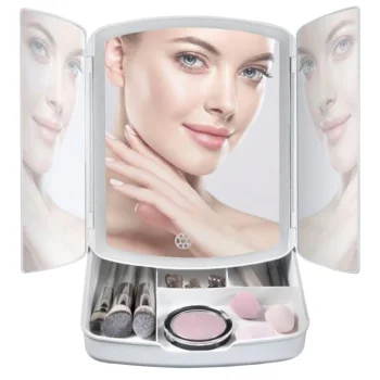 Kosmetinis LED veidrodis su apšvietimu ir 5x padidinimu, baltas