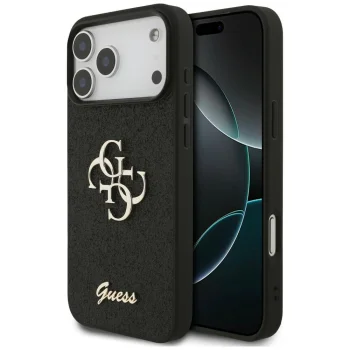 Guess Fixed Glitter Big 4G dėklas skirtas iPhone 17 Pro Max / 18 Pro Max, juodas