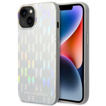 Karl Lagerfeld Monogram Iridescent dėklas iPhone 14 Plus telefonui, sidabrinis