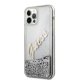 Guess iPhone 12 Pro Max dėklas Glitter Vintage Script, sidabrinis