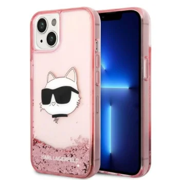 Karl Lagerfeld dėklas iPhone 14 Plus / 15 Plus su blizgučiais, rožinis