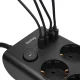 Plokščias ilgintuvas Huslog su 6 lizdais ir 4 USB jungtimis, juodas
