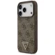 Guess dėklas iPhone 17 Pro telefonui Leather 4G Triangle Strass MagSafe, rudas