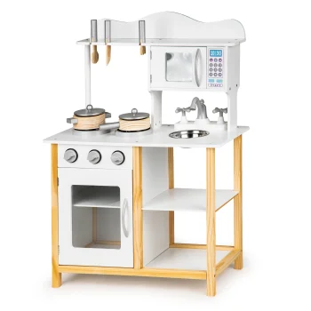 Medinė vaikiška virtuvėlė su priedais Ecotoys TK040A-WHITE, balta