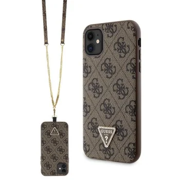Guess dėklas iPhone 11 / XR telefonui Crossbody 4G Metal Logo, rudas