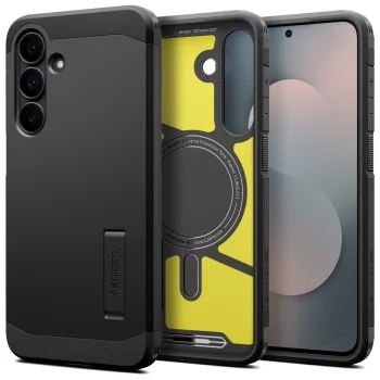 Spigen Tough Armor Mag dėklas Samsung Galaxy S25 FE, juodas ir geltonas