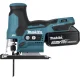 Akumuliatorinis švytuoklinis siaurapjūklis Makita DJV185RF1J 18V LXT su 3.0 Ah akumuliatoriumi ir krovikliu