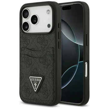 Guess 4G Double Card Triangle dėklas iPhone 17 Pro, juodas