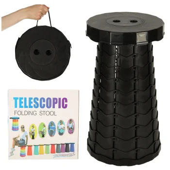 Sulankstoma teleskopinė turistinė kėdutė juoda 200kg