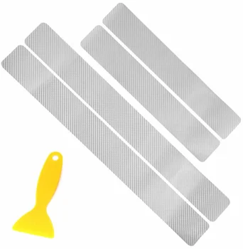 Car Door Sill Protective Stickers (4 pcs), Silver Carbon