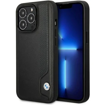 BMW Leather Blue Dots dėklas skirtas iPhone 14 Pro, juodas