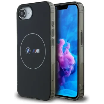 BMW IML Metal White Circle MagSafe dėklas telefonui iPhone 16e, juodas