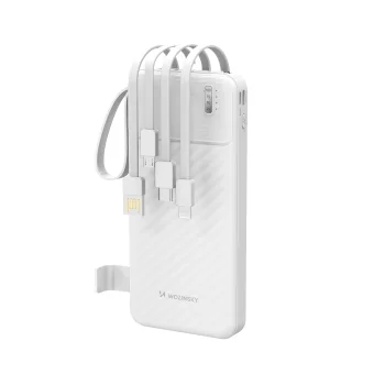 Išorinė baterija Wozinsky W11-W, 10000 mAh, su laidais, balta