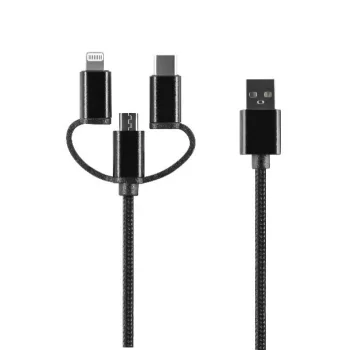Setty 3in1 Laidas USB į Lightning / USB-C / microUSB, 1.0m, 2A, Juodas
