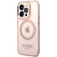 Guess dėklas iPhone 14 Pro Max su MagSafe, pusskaidris rožinis