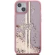 Guess dėklas iPhone 15 Plus / 14 Plus Liquid Glitter Gold Stripes, rožinis