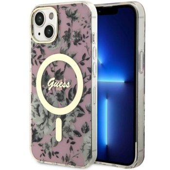 Guess iPhone 14 Case Flower MagSafe, Pink