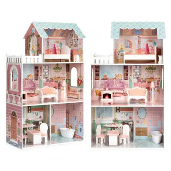 Didelis medinis lėlių namelis su baldais Ecotoys 129781, 106 cm