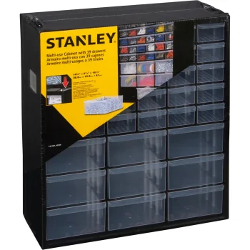 Stanley 1-93-981 smulkių detalių dėžė su 39 stalčiais, juoda/skaidri