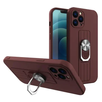 Silikoninis dėklas su žiedu-stovu Xiaomi Redmi Note 10 5G / Poco M3 Pro, rudas